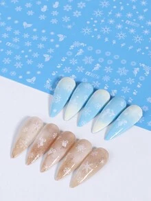 12 Design Winter Design Nagel Aufkleber Weiße Schneeflocken DIY Wasser Transfer Abziehbilder Weihnachten Elch Nagelkunst Dekoration DIY Slider Maniküre Zubehör Nagel Design Maniküre Tipps Freund Geschenk Nägel - Weiss - Übersicht 6
