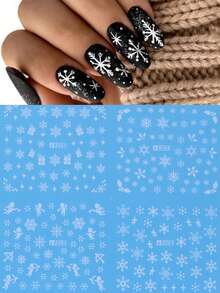 12 Design Winter Design Nagel Aufkleber Weiße Schneeflocken DIY Wasser Transfer Abziehbilder Weihnachten Elch Nagelkunst Dekoration DIY Slider Maniküre Zubehör Nagel Design Maniküre Tipps Freund Geschenk Nägel - Weiss - Übersicht 3