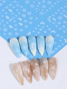 12 Design Winter Design Nagel Aufkleber Weiße Schneeflocken DIY Wasser Transfer Abziehbilder Weihnachten Elch Nagelkunst Dekoration DIY Slider Maniküre Zubehör Nagel Design Maniküre Tipps Freund Geschenk Nägel - Weiss - Übersicht 5