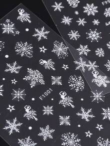 2入組白色聖誕設計指甲貼紙,雪花聖誕樹舞者紋理貼紙適用於女性或女孩新年,指甲藝術裝飾禮物 - 白色 - 查看 5