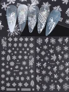 2入組白色聖誕設計指甲貼紙,雪花聖誕樹舞者紋理貼紙適用於女性或女孩新年,指甲藝術裝飾禮物 - 白色 - 查看 2