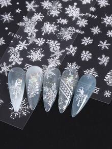 2入組白色聖誕設計指甲貼紙,雪花聖誕樹舞者紋理貼紙適用於女性或女孩新年,指甲藝術裝飾禮物 - 白色 - 查看 6