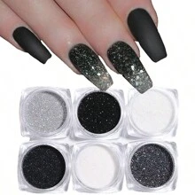 6 件/1 套圣诞闪亮白色糖指甲粉 3D 涂层效果颜料雪糖闪光细粉冬季美甲装饰 DIY 配件指甲饰物指甲宝石指甲用品 - 彩色 - 查看 5