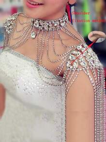 1pc Bridal Rhinestone Shoulder Necklace Chain, Elegant Accessory For Wedding Dress, Suitable For Wedding, Sexy Photo Shoot And Party - Silver - View 5
