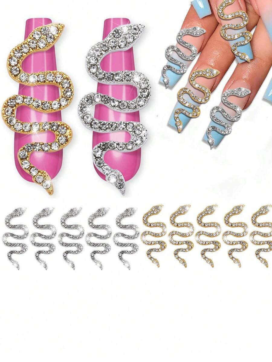 Trang trí móng tay nghệ thuật hình con rắn đính đá Rhinestone, 5 món đồ trang sức đính đá Rhinestone cho thiết kế móng tay thủ công DIY - Bạc - Xem 1