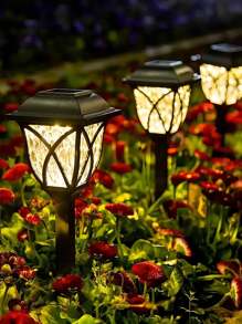 6pcs/2pcs Solar Outdoor Path Lights, Waterproof Garden Lights, Lawn Lights, Solar Landscape Decorative Lighting, Suitable For Yard/Garden/Landscape/Walkway/Patio/Courtyard/Lawn Path LED Outdoor Lights - Yellow - View 8