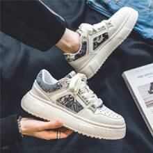 【3-5cm增高設計】男士秋季增高厚底升降鞋,休閒風格白色球鞋,低幫款式,防水防滑 - 藍色 - 查看 2