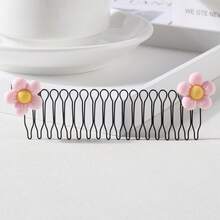 1 件裝可愛花朵形狀髮梳和髮夾適合幼兒女孩日常使用 - 彩色 - 查看 3