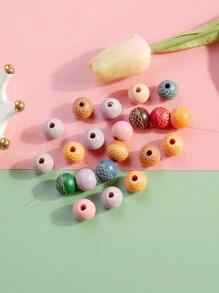 Màu sắc tùy ý DIY Bằng gỗ Một nửa Chạm khắc Mẫu Hạt lỏng lẻo - Nhiều màu - Xem 2