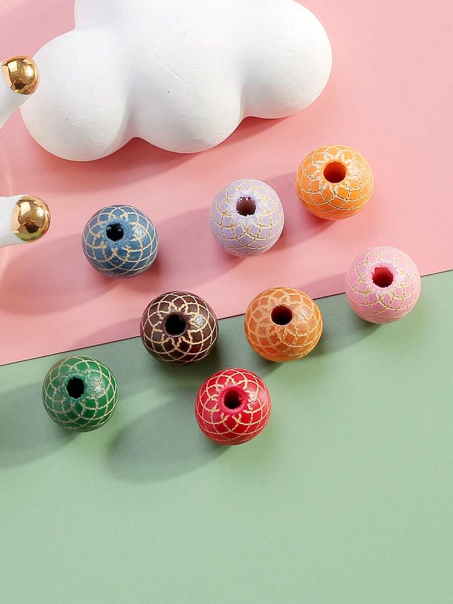 Màu sắc tùy ý DIY Bằng gỗ Một nửa Chạm khắc Mẫu Hạt lỏng lẻo - Nhiều màu - Xem 1