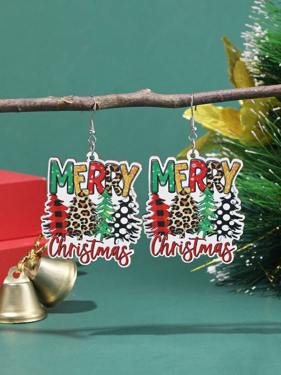 1對女性時尚優雅的多色聖誕樹圖案木耳環,聖誕節獻給家人和朋友的絕佳禮物 - 彩色 - 查看 1