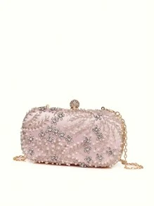 Long lanh lấp lánh, sáng bóng quyến rũ, trang trí bằng ngọc trai & đá quý thời trang thanh lịch Túi buổi tối hình hộp dành cho phụ nữ Túi đựng đồ ăn tối cho cô gái dự tiệc, phụ nữ, dành cho nữ Hoàn hảo cho bữa tiệc, đám cưới, vũ hội, bữa tối/tiệc, món quà tốt nhất cho phụ nữ - Hồng - Xem 2