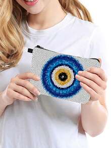 1pc Makeup Bag for Women Cosmetic Pouch with Coin Purses, Evil Eye Pattern  Set Travel Bags Cosmetic Brush Organizer, evil eye purse, evil eye bag, pencil case, makeup bag, travel size toiletries, travel essentials, cosmetic bag, makeup pouch