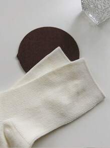 1 Pair Women's Classic Solid Color Knee High Socks, Versatile For All Seasons, Ivory White