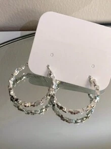 1pair Asymmetrical Circle Shaped Statement Earrings, Luxurious Design With Characteristic Charm - Silver - View 4