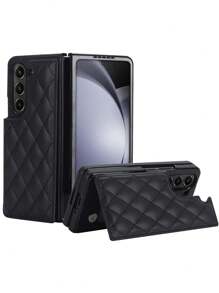 豪華皮革手機殼兼容三星galaxy Z Fold5 Fold 4 3,具有防震卡槽和立架保護套 - 黑色 - 查看 2