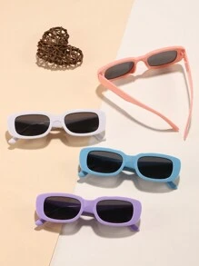 4 件装男孩和女孩中学生和大学儿童 10-14 岁矩形时尚眼镜适合日常使用 - 彩色 - 查看 3