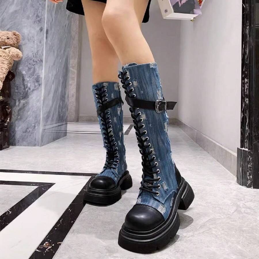 時尚女性秋冬靴 - 藍色 - 查看 1