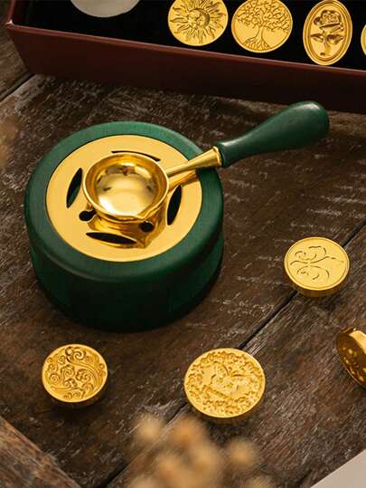 Vintage Wooden Seal Wax Furnace And Seal Stamp Set Back To School,Back To School,School Supplies