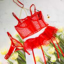 lenceria sexy malla con cadena exotica trae 3pieza - Rojo - Ver 4