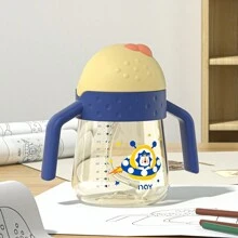 300ml/10oz Baby Learning Cup, Wide Mouth Sippy Cup, Infant Water Cup With Straw, For Children - Blue - View 5