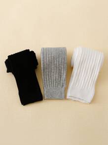 3pcs Baby Girls' Solid Color Striped 3/4 Length Tights For Spring And Autumn - Multicolor - View 4