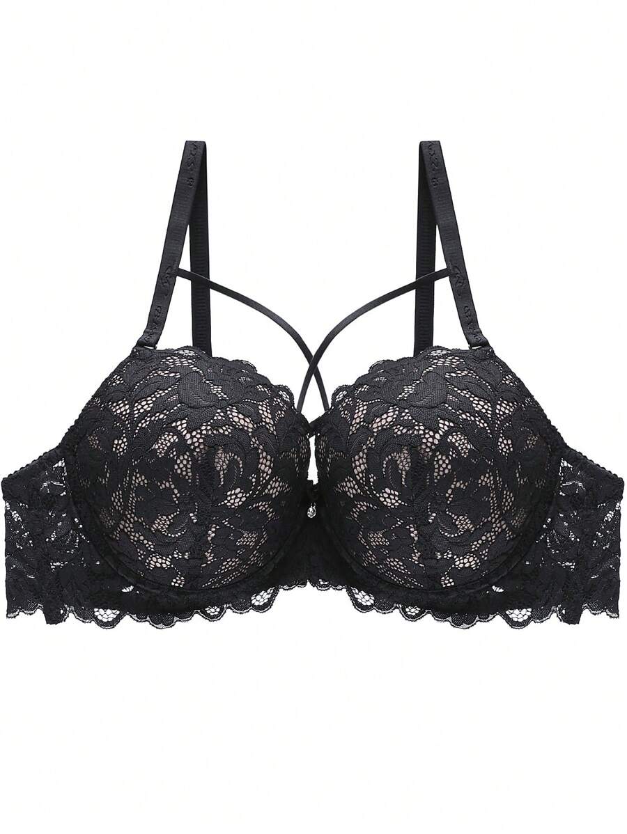 Bralette Negro Cruzado De Encaje En La Espalda - Multicolor - Ver 1