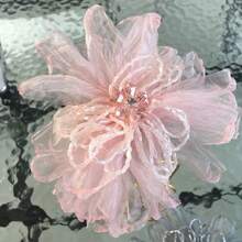 1pc Organza Multi-layered Flower Brooch With Beads And Shiny Decorative Sticker - Pink - View 1