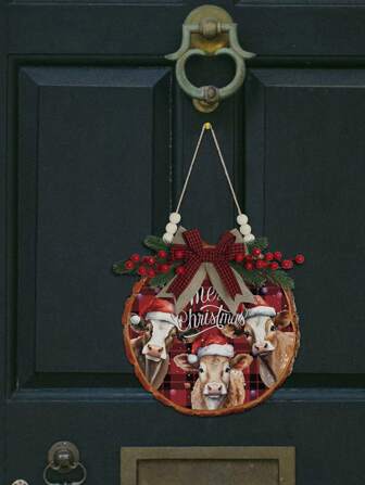  Putuo Decor 1pc Wooden Hanging Sign Holiday Decorations, Wood Wreaths Front Door Decor for Home Porch Farmhouse Office, 11.8 X 11.8 Inches Merry Christmas Gifts