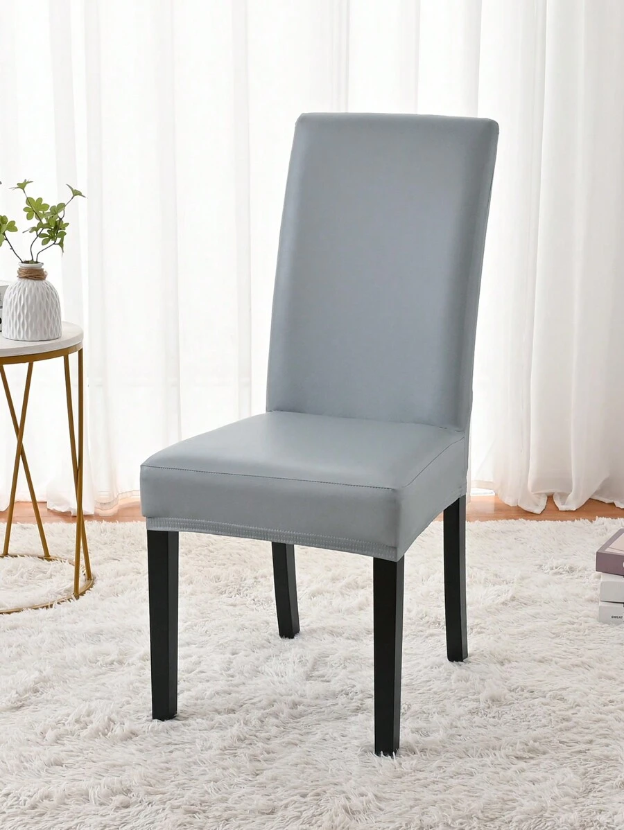 1入組簡約防水、防油且可以不洗的pu皮革餐椅套,家居彈性坐墊椅套 - 灰色 - 查看 1