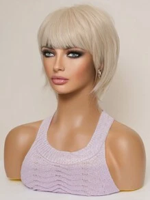 女假髮白色短直發白金小精靈剪短髮有劉海假髮耐熱化纖假髮迷人可愛假髮cosplay假髮日常戴