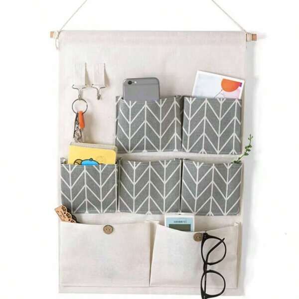 1pc Home Fabric Hanging Storage Bag Wall Mounted Multilayer Organizer Bag Behind The Door/multi-pocket Hanging Boxy Organizer