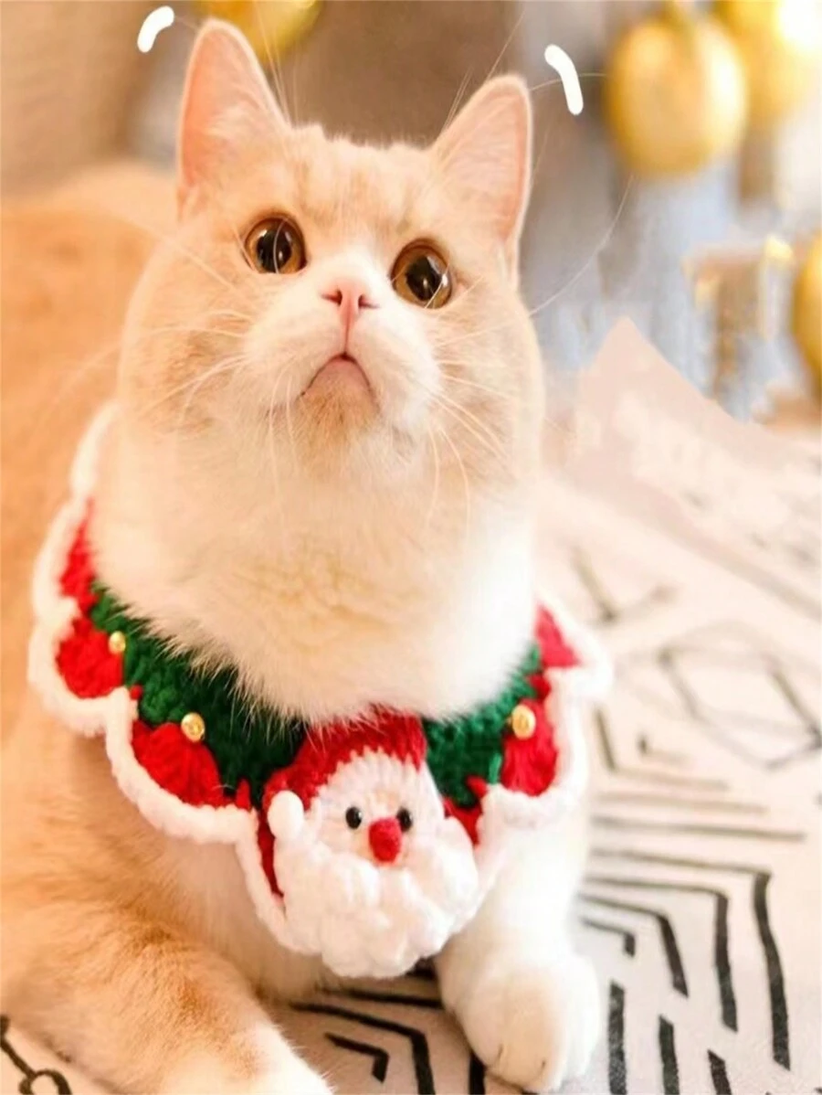 1pc Knitted Christmas Santa Claus Pattern Pet Collar - White - View 1