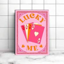 1pc Lucky Me Pink Poker Card Poster - Y2k Style Wall Art Canvas Decoration For Home, Living Room, Bedroom, Bar, Cafe With Interesting Illustrations - No Frame Needed - Multicolor - View 2