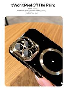 1pc Black Electrical Plating Protection Case With Mirror Screen And Magnetic Suction, Compatible With Iphone - Black - View 2
