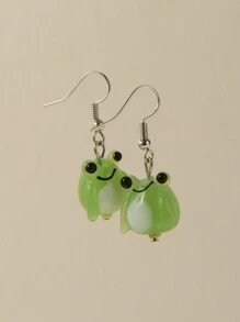 1pair Cute Glass Frog Pendant Earrings - Multicolor - View 1