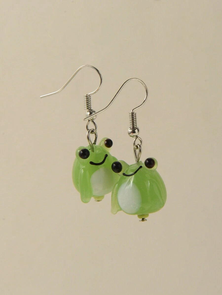 1pair Cute Glass Frog Pendant Earrings - Multicolor - View 1