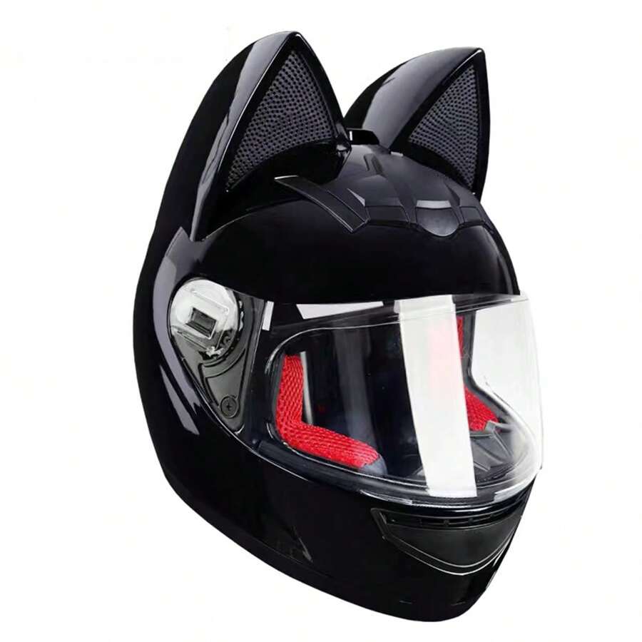 Full Face Helmet Cat Ear Design Women's Personalized Motorcycle Helmet - Apricot - View 1