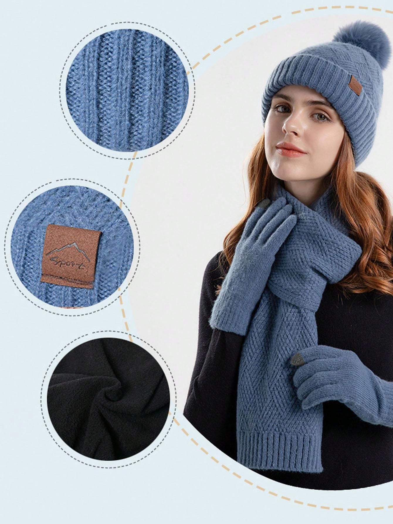 Wmkox8yii hat scarf and gloves set for womenwinter warm scarfsgloves