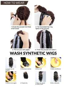 插色馬尾髮夾,為瘋狂髮型、日常髮型提供彩色假髮配件,彩色辮子發夾,彩虹編織合成髮件,配有橡皮筋,適用於女士假髮