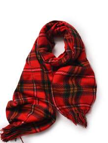 1入組女性大碼格紋現代紅色的流蘇人造羊絨濃烈香調和流行合適的適用於日常使用 - 彩色 - 查看 6