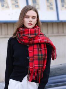 1入組女性大碼格紋現代紅色的流蘇人造羊絨濃烈香調和流行合適的適用於日常使用 - 彩色 - 查看 5