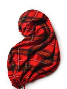 1入組女性大碼格紋現代紅色的流蘇人造羊絨濃烈香調和流行合適的適用於日常使用 - 彩色 - 查看 7