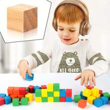 50/30入組0.39英寸未完成的小木塊,適用於手工藝和拼圖製作diy家居裝飾 - 米色 - 查看 2