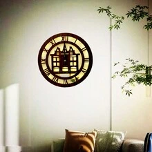 1入組30*30cm木質復古時鐘燈具,帶有led燈光效果,羅馬數字時鐘帶自粘鉤,採用光控+聲控晶片進行燈光控制,別墅閣樓結構造型,經過雷射雕刻的鐘面帶uv色調的復古木紋,適用於家居牆壁裝飾,採用機械時鐘運動,當天黑時且檢測到聲音時燈光會自動點亮,並於50秒後自動關閉,節能；時鐘運動使用1pc Aa電池,燈光電源使用2pc Aaa電池（不含電池）。 - 紅木色 - 查看 4