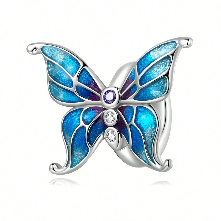 WOSTU 1pc Bạc Sterling 925 Chính Hãng Bướm Xanh Hạt Tự Làm Phụ Kiện Charm Phù Hợp Với Vòng Tay Charm Nguyên Bản Cho Phụ Nữ Trang Sức Cao Cấp Tự Làm - Bạc - Xem 1