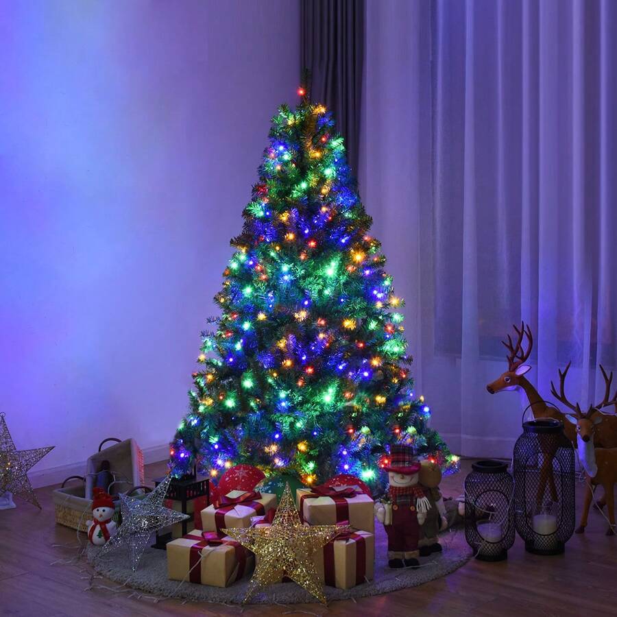 Lifezeal 5Ft Pre-Lit Artificial Christmas Tree Hinged 150 LED Lights - 綠色 - 查看 1