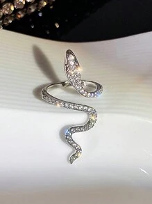 1pc Snake Shaped Rhinestone Decorated Ring Suitable For Women's Daily Wear - Silver - View 3