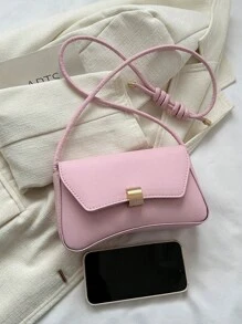 時尚純色復古法式長棍肩背包,適合女性 - 粉色 - 查看 5