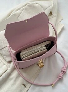 時尚純色復古法式長棍肩背包,適合女性 - 粉色 - 查看 6